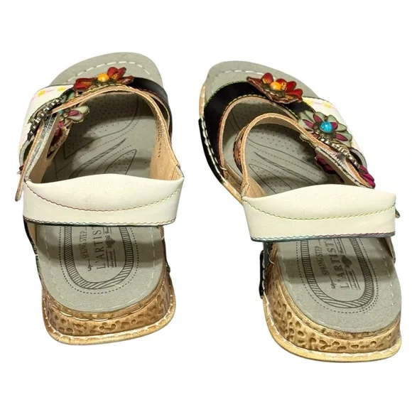 L'ARTISTE Nadira Genuine Leather Floral Embellished Strappy Comfortable Sandal - Picture 9 of 13